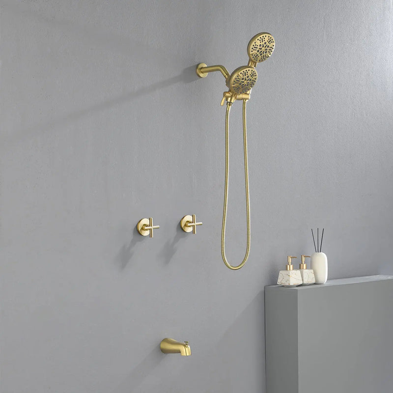 2 Cross Handle Tub & Shower Trim Set with Cold and Hot Water, 7 Modes Dual Shower Head Set with Diverter Tub Spout 2-cross-handle-tub-shower-trim-set-with-cold-and-hot-water-7-modes-dual-shower-head-set-with-diverter-tub-spout 