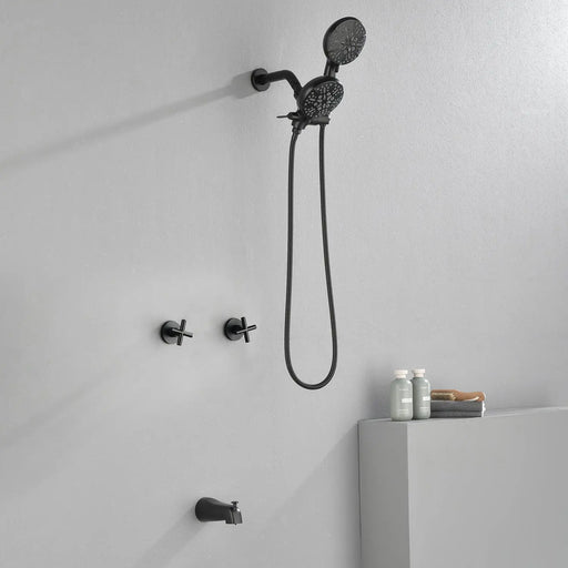 2 Cross Handle Tub & Shower Trim Set with Cold and Hot Water, 7 Modes Dual Shower Head Set with Diverter Tub Spout 2-cross-handle-tub-shower-trim-set-with-cold-and-hot-water-7-modes-dual-shower-head-set-with-diverter-tub-spout 