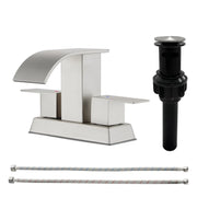 2 Handle Vanity Faucet Deck Mounted Waterfall 4 In. Centerset Double-Handle Bathroom Faucet 1.2GPM with Sink Drain Stopper deck-mounted-waterfall-dual-handle-4-inch-centerset-bathroom-faucets-1-2gpm-with-sink-drain-dtopper 