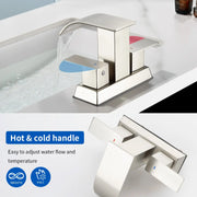 2 Handle Vanity Faucet Deck Mounted Waterfall 4 In. Centerset Double-Handle Bathroom Faucet 1.2GPM with Sink Drain Stopper deck-mounted-waterfall-dual-handle-4-inch-centerset-bathroom-faucets-1-2gpm-with-sink-drain-dtopper 