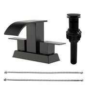2 Handle Vanity Faucet Deck Mounted Waterfall 4 In. Centerset Double-Handle Bathroom Faucet 1.2GPM with Sink Drain Stopper deck-mounted-waterfall-dual-handle-4-inch-centerset-bathroom-faucets-1-2gpm-with-sink-drain-dtopper 