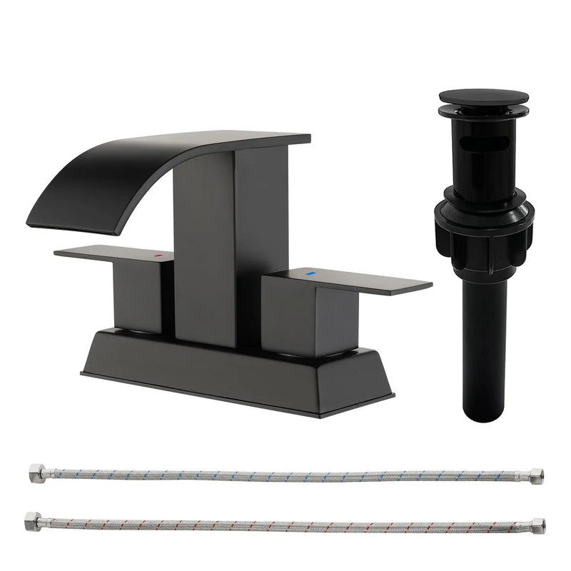 2 Handle Vanity Faucet Deck Mounted Waterfall 4 In. Centerset Double-Handle Bathroom Faucet 1.2GPM with Sink Drain Stopper deck-mounted-waterfall-dual-handle-4-inch-centerset-bathroom-faucets-1-2gpm-with-sink-drain-dtopper 