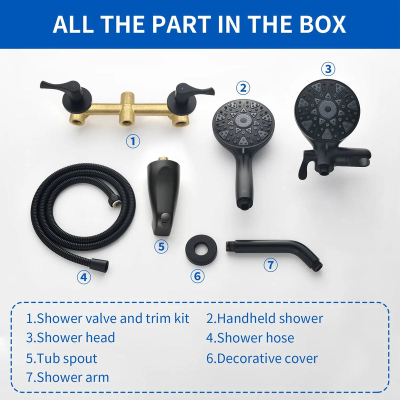 2 Handles Tub and Shower Faucet Set 6-Function High Pressure Dual Shower System with Tub Spout 2-handle-6-function-tub-shower-faucet 