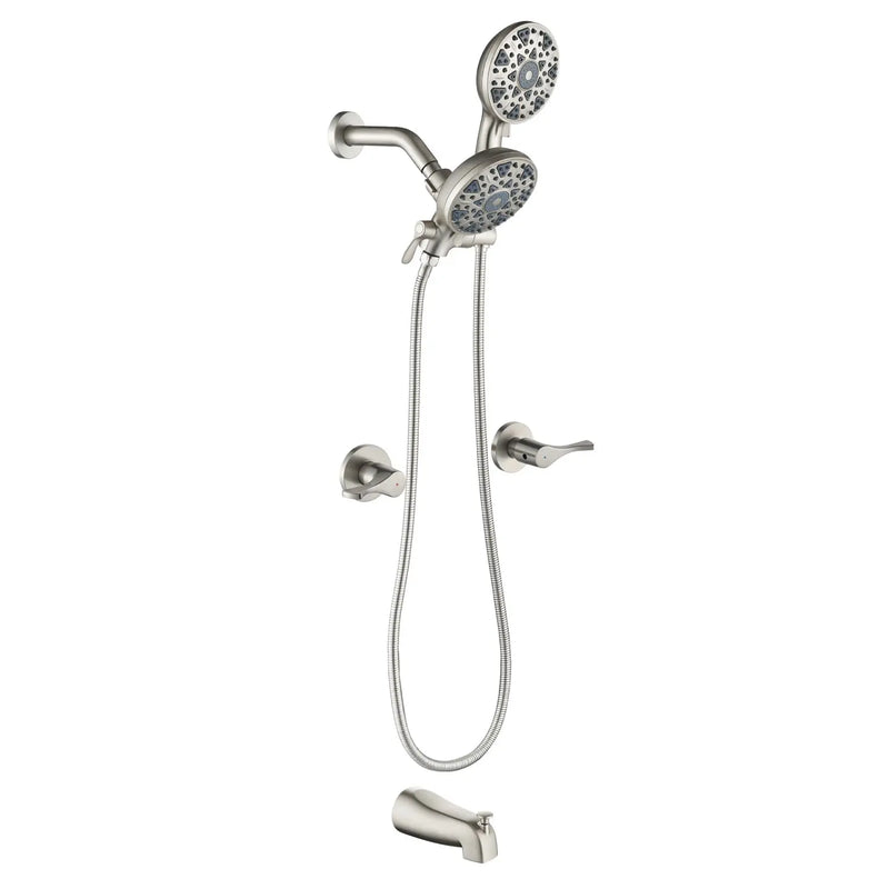 2 Handles Tub and Shower Faucet Set 6-Function High Pressure Dual Shower System with Tub Spout 2-handle-6-function-tub-shower-faucet Brushed Nickel / Brass & SUS304 & ABS / 17.3*10.1*5.4 inches