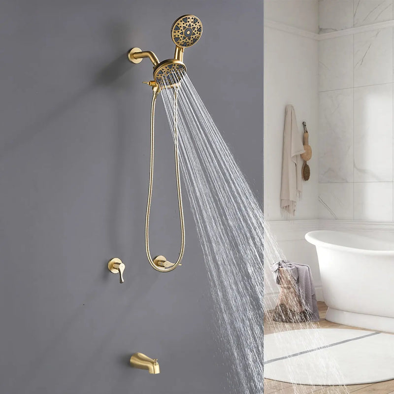 2 Handles Tub and Shower Faucet Set 6-Function High Pressure Dual Shower System with Tub Spout 2-handle-6-function-tub-shower-faucet 