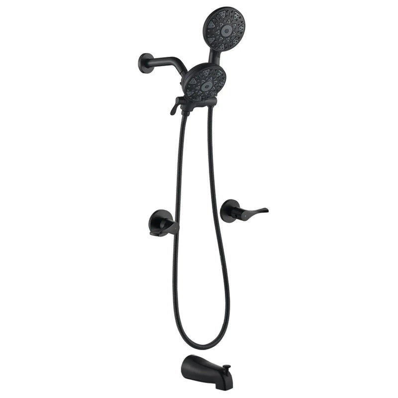2 Handles Tub and Shower Faucet Set 6-Function High Pressure Dual Shower System with Tub Spout 2-handle-6-function-tub-shower-faucet Matte Black / Brass & SUS304 & ABS / 17.3*10.1*5.4 inches