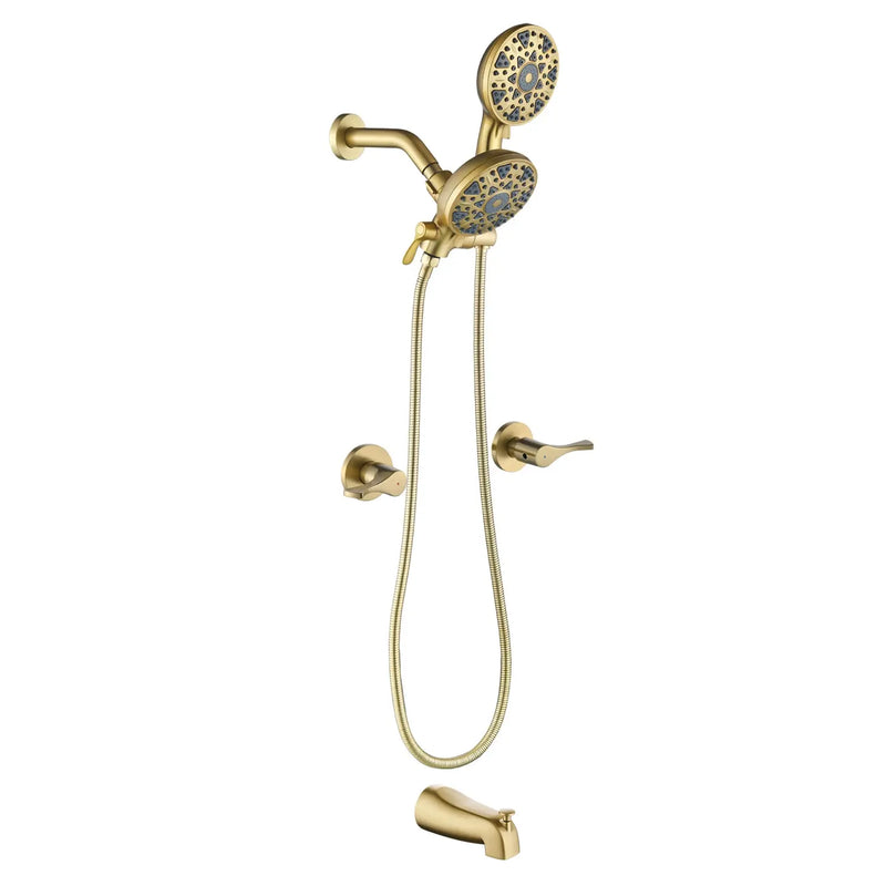 2 Handles Tub and Shower Faucet Set 6-Function High Pressure Dual Shower System with Tub Spout 2-handle-6-function-tub-shower-faucet Brushed Gold / Brass & SUS304 & ABS / 17.3*10.1*5.4 inches