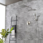2 Way Shower System with 12 inch Round Overhead Shower and 5-Setting Handheld Shower Head luxury-shower-faucet-set-shower-system-with-high-pressure-12-rain-shower-head-and-5-setting-handheld-shower-headround-in-valve-and-trim-included-wall-mounted-black-88040b-12 Brushed Nickel / 12" steel shower head / Brass