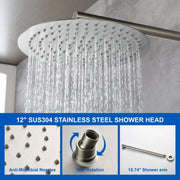 2 Way Shower System with 12 inch Round Overhead Shower and 5-Setting Handheld Shower Head luxury-shower-faucet-set-shower-system-with-high-pressure-12-rain-shower-head-and-5-setting-handheld-shower-headround-in-valve-and-trim-included-wall-mounted-black-88040b-12 