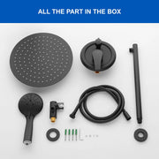 2 Way Shower System with 12 inch Round Overhead Shower and 5-Setting Handheld Shower Head luxury-shower-faucet-set-shower-system-with-high-pressure-12-rain-shower-head-and-5-setting-handheld-shower-headround-in-valve-and-trim-included-wall-mounted-black-88040b-12 