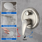 2 Way Shower System with 12 inch Round Overhead Shower and 5-Setting Handheld Shower Head luxury-shower-faucet-set-shower-system-with-high-pressure-12-rain-shower-head-and-5-setting-handheld-shower-headround-in-valve-and-trim-included-wall-mounted-black-88040b-12 