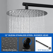 2 Way Shower System with 12 inch Round Overhead Shower and 5-Setting Handheld Shower Head luxury-shower-faucet-set-shower-system-with-high-pressure-12-rain-shower-head-and-5-setting-handheld-shower-headround-in-valve-and-trim-included-wall-mounted-black-88040b-12 