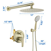 2 Way Shower System with 12 inch Round Overhead Shower and 5-Setting Handheld Shower Head luxury-shower-faucet-set-shower-system-with-high-pressure-12-rain-shower-head-and-5-setting-handheld-shower-headround-in-valve-and-trim-included-wall-mounted-black-88040b-12 