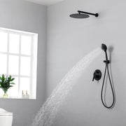 2 Way Shower System with 12 inch Round Overhead Shower and 5-Setting Handheld Shower Head luxury-shower-faucet-set-shower-system-with-high-pressure-12-rain-shower-head-and-5-setting-handheld-shower-headround-in-valve-and-trim-included-wall-mounted-black-88040b-12 