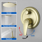 2 Way Shower System with 12 inch Round Overhead Shower and 5-Setting Handheld Shower Head luxury-shower-faucet-set-shower-system-with-high-pressure-12-rain-shower-head-and-5-setting-handheld-shower-headround-in-valve-and-trim-included-wall-mounted-black-88040b-12 