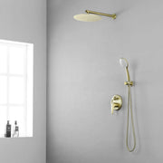 2 Way Shower System with 12 inch Round Overhead Shower and 5-Setting Handheld Shower Head luxury-shower-faucet-set-shower-system-with-high-pressure-12-rain-shower-head-and-5-setting-handheld-shower-headround-in-valve-and-trim-included-wall-mounted-black-88040b-12 Brushed Gold / 12" steel shower head / Brass