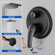 2 Way Shower System with 12 inch Round Overhead Shower and 5-Setting Handheld Shower Head luxury-shower-faucet-set-shower-system-with-high-pressure-12-rain-shower-head-and-5-setting-handheld-shower-headround-in-valve-and-trim-included-wall-mounted-black-88040b-12 