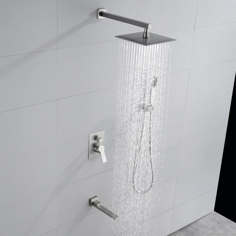 3-Function Concealed Shower Mixer with 10-Inch Rainfall Shower Head, High Pressure Handheld Shower & Tub Spout - Matte Black, Brushed Nickel, Brushed Gold 3-way-mixer-10-rainfall-shower-head-faucet-tub-spout-tap-with-handheld-spray 