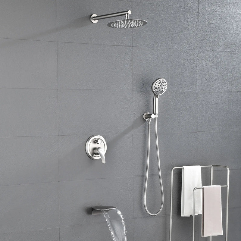 3-Function Wall Mounted Shower Faucet Set for Bathroom with High Pressure 10" Stainless Steel Rain Shower head and 7-Mode Handheld Shower Set 3-function-wall-mount-shower-faucet-set 