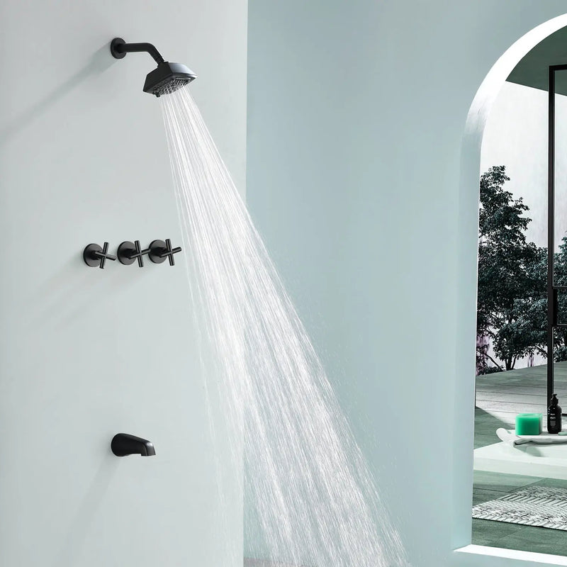 3-Handle Tub Shower Trim Kit with Rough-in Valve, 5 Settings Headshower Faucet Set with Tub Spout 3-handle-tub-shower-trim-kit-with-rough-in-valve-5-settings-headshower-faucet-set-with-tub-spout 