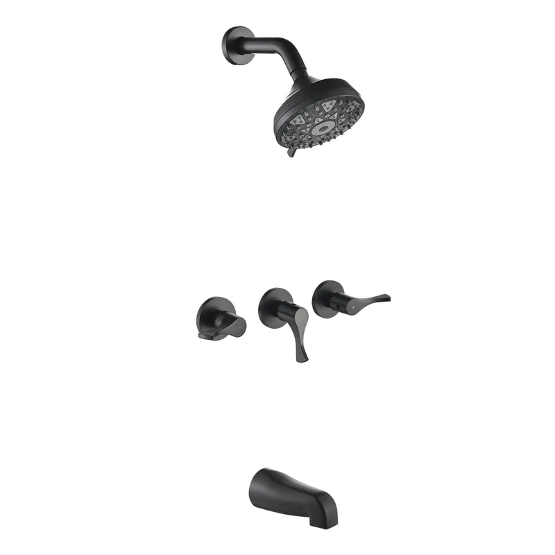 3-Handle Tub & Shower Trim with Tub Spout Wall Mounted 6-Spray 5-Inch Round Bathtub and Shower Faucet For Bathroom 3-handle-tub-shower-trim-with-tub-spout-wall-mounted-6-spray-5-inch-round-bathtub-and-shower-faucet-for-bathroom Matte Black / Brass & SUS304 & ABS / 17.3*10.1*5.4 inch