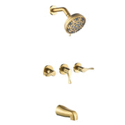 3-Handle Tub & Shower Trim with Tub Spout Wall Mounted 6-Spray 5-Inch Round Bathtub and Shower Faucet For Bathroom 3-handle-tub-shower-trim-with-tub-spout-wall-mounted-6-spray-5-inch-round-bathtub-and-shower-faucet-for-bathroom Brushed Gold / Brass & SUS304 & ABS / 17.3*10.1*5.4 inch