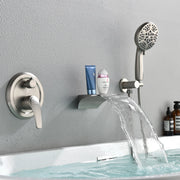 3-Hole Tub Faucet with 7-setting ABS Handheld Shower Wall Mount Waterfall Tub Filler Trim in Matte Black, Brushed Nickel, Brushed Gold roman-tub-faucet-with-handheld-shower 