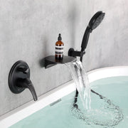 3-Hole Tub Faucet with 7-setting ABS Handheld Shower Wall Mount Waterfall Tub Filler Trim in Matte Black, Brushed Nickel, Brushed Gold roman-tub-faucet-with-handheld-shower 