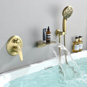 3-Hole Tub Faucet with 7-setting ABS Handheld Shower Wall Mount Waterfall Tub Filler Trim in Matte Black, Brushed Nickel, Brushed Gold roman-tub-faucet-with-handheld-shower Gold / Brass / 17.5* 10.2*5.4 inches