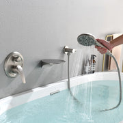 3-Hole Tub Faucet with 7-setting ABS Handheld Shower Wall Mount Waterfall Tub Filler Trim in Matte Black, Brushed Nickel, Brushed Gold roman-tub-faucet-with-handheld-shower 