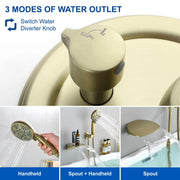 3-Hole Tub Faucet with 7-setting ABS Handheld Shower Wall Mount Waterfall Tub Filler Trim in Matte Black, Brushed Nickel, Brushed Gold roman-tub-faucet-with-handheld-shower 