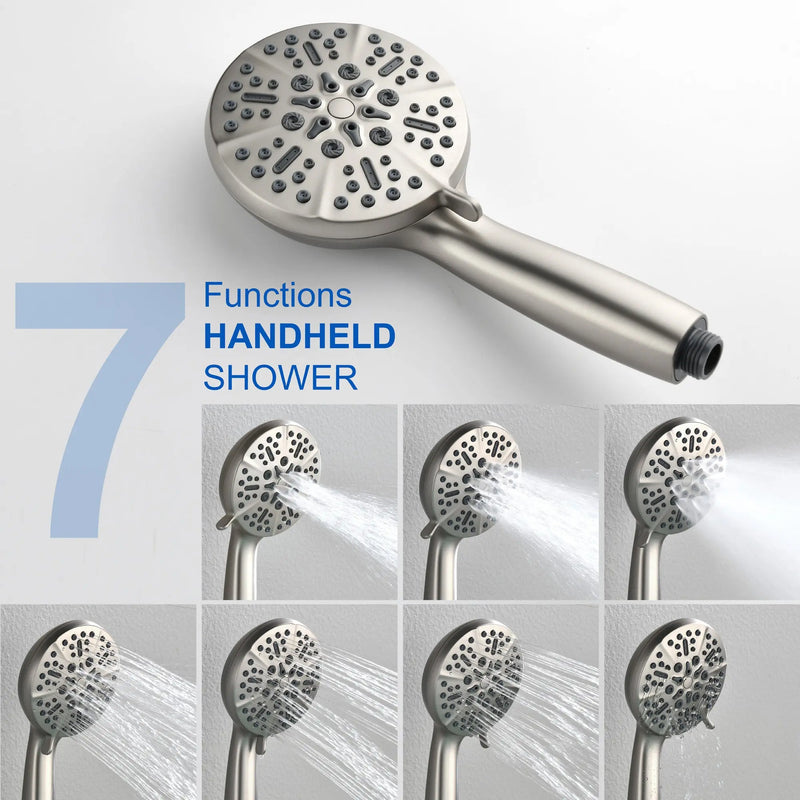 3-Hole Tub Faucet with 7-setting ABS Handheld Shower Wall Mount Waterfall Tub Filler Trim in Matte Black, Brushed Nickel, Brushed Gold roman-tub-faucet-with-handheld-shower 