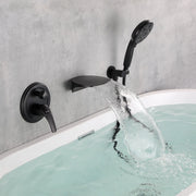 3-Hole Tub Faucet with 7-setting ABS Handheld Shower Wall Mount Waterfall Tub Filler Trim in Matte Black, Brushed Nickel, Brushed Gold roman-tub-faucet-with-handheld-shower Black / Brass / 17.5* 10.2*5.4 inches