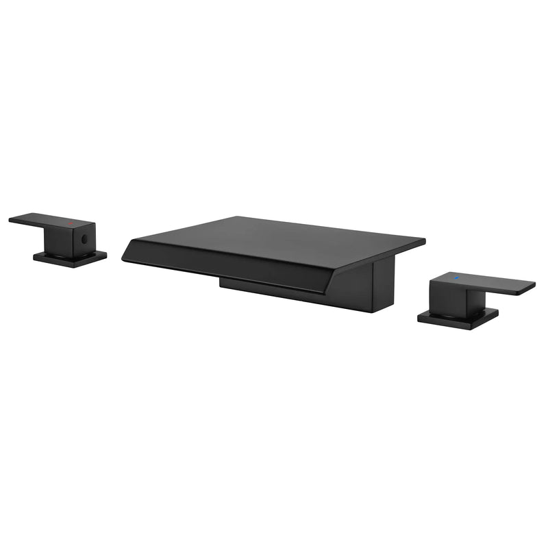 3-Hole Widespread Waterfall Bathroom Faucets Two Handle 8-Inch Lavatory Faucet With Supply Lines Faucet For Sink modern-two-handle-waterfall-8-inch-widespread-3-hole-bathroom-faucet-for-sink Matte Black / Brass & SUS304 / 17.7*9.3*3.5inches