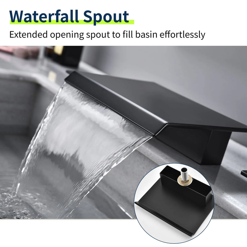 3-Hole Widespread Waterfall Bathroom Faucets Two Handle 8-Inch Lavatory Faucet With Supply Lines Faucet For Sink modern-two-handle-waterfall-8-inch-widespread-3-hole-bathroom-faucet-for-sink 