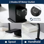 3-Holes Deck-Mount Tub Filler Trim Brass 1-Handle Waterfall Roman Tub Faucet with Hand Sprayer in Matte Black | Brushed Nickel | Brushed Gold brass-1-handle-deck-mounted-waterfall-roman-tub-faucet-with-sprayer-3-hole 