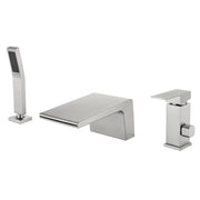3-Holes Deck-Mount Tub Filler Trim Brass 1-Handle Waterfall Roman Tub Faucet with Hand Sprayer in Matte Black | Brushed Nickel | Brushed Gold brass-1-handle-deck-mounted-waterfall-roman-tub-faucet-with-sprayer-3-hole Brushed Nickel / Brass & SUS304 / 17.5*13.4*5.5 inches