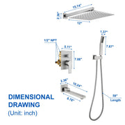3-Way Bath and Shower Faucet 12" Rainfall Shower Head Faucet with Handheld Spray & 180 Degree Swivel Tub Spout Tap 3-way-mixer-12-rainfall-shower-head-faucet-tub-spout-tap-with-handheld-spray 