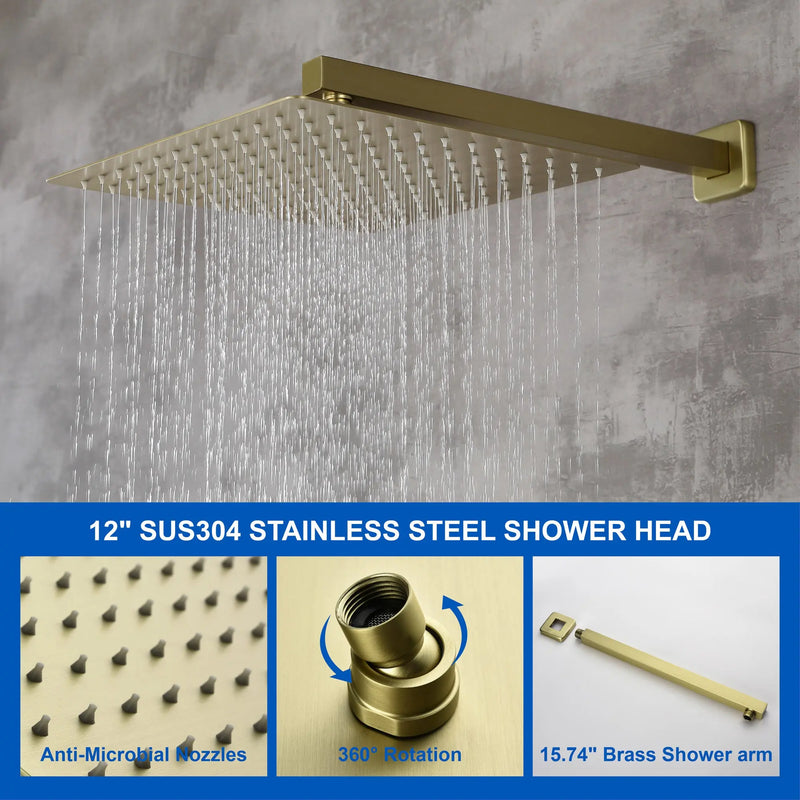 3-Way Bath and Shower Faucet 12" Rainfall Shower Head Faucet with Handheld Spray & 180 Degree Swivel Tub Spout Tap 3-way-mixer-12-rainfall-shower-head-faucet-tub-spout-tap-with-handheld-spray 