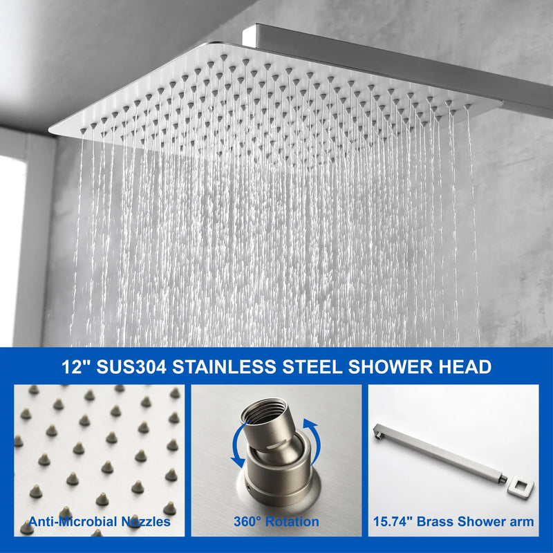 3-Way Bath and Shower Faucet 12" Rainfall Shower Head Faucet with Handheld Spray & 180 Degree Swivel Tub Spout Tap 3-way-mixer-12-rainfall-shower-head-faucet-tub-spout-tap-with-handheld-spray 