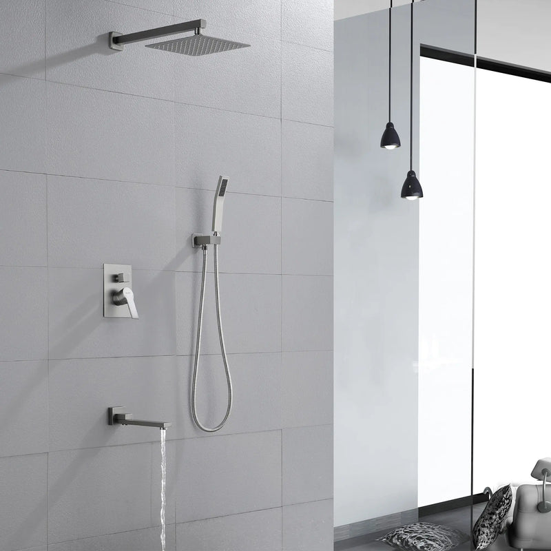 3-Way Bath and Shower Faucet 12" Rainfall Shower Head Faucet with Handheld Spray & 180 Degree Swivel Tub Spout Tap 3-way-mixer-12-rainfall-shower-head-faucet-tub-spout-tap-with-handheld-spray 