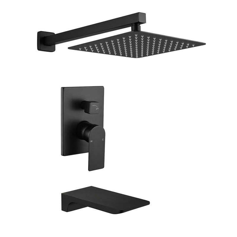 Tub and Shower Faucet Set Shower System with 10-Inch Rain Shower Head and Waterfall Tub Faucet Wall Mount Shower Valve and Trim Kit Included