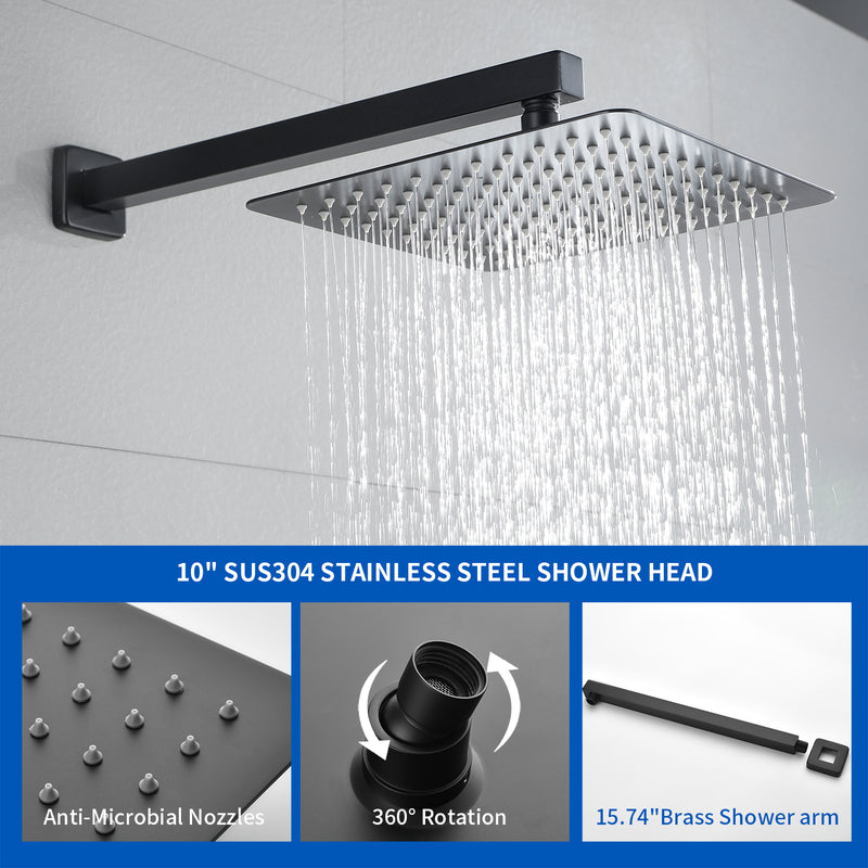 Wall Mounted Rainfall Bathroom Shower System 10 Inch square Rain Shower Head with Waterfall Spout