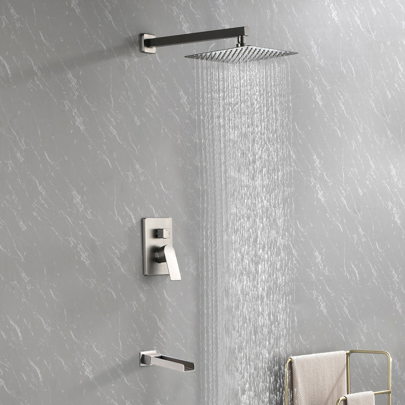 Wall Mounted Rainfall Bathroom Shower System 10 Inch square Rain Shower Head with Waterfall Spout
