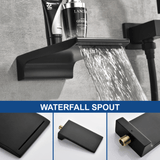 3 Piece Waterfall Wall Mount Bath Tub Filler Faucet with 3 Setting Handheld Sprayer