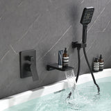 3 Piece Waterfall Wall Mount Bath Tub Filler Faucet with 3 Setting Handheld Sprayer