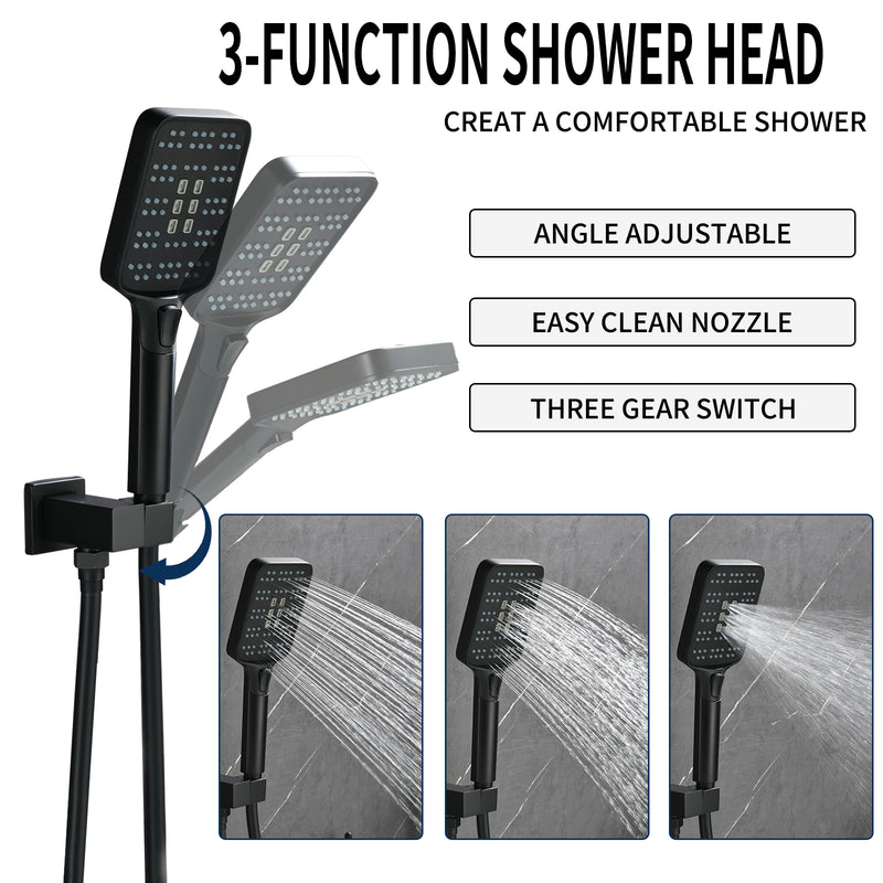 3 Piece Waterfall Wall Mount Bath Tub Filler Faucet with 3 Setting Handheld Sprayer