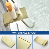 3 Piece Waterfall Wall Mount Bath Tub Filler Faucet with 3 Setting Handheld Sprayer