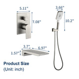 3 Piece Waterfall Wall Mount Bath Tub Filler Faucet with 3 Setting Handheld Sprayer