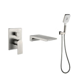 3 Piece Waterfall Wall Mount Bath Tub Filler Faucet with 3 Setting Handheld Sprayer